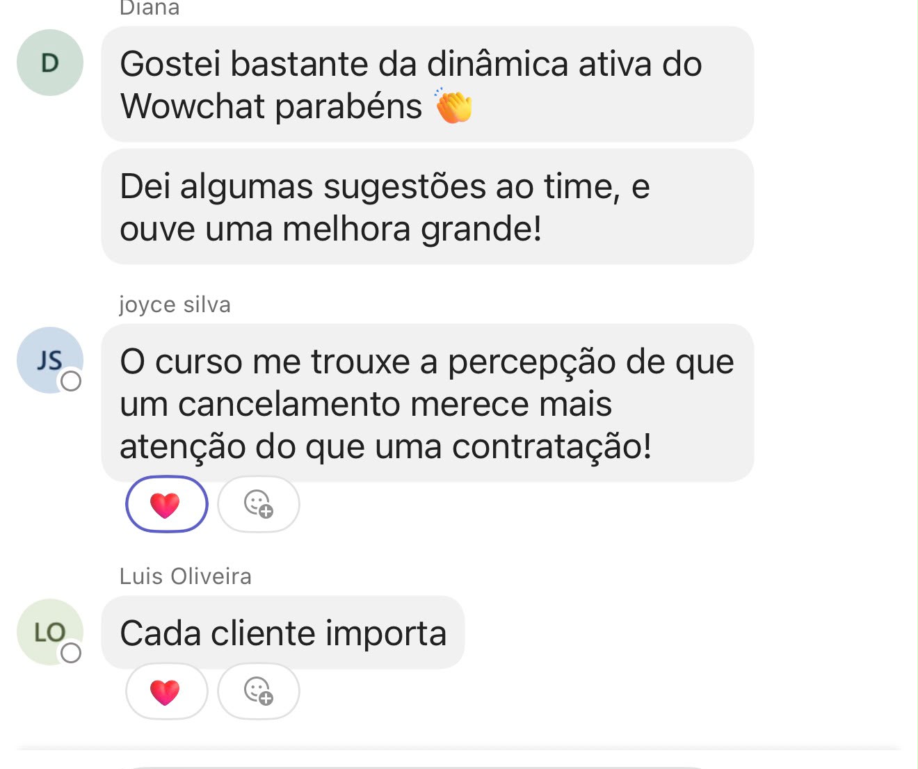 Depoimentos de Diana, Joyce e Luis sobre o Wowchat e o curso