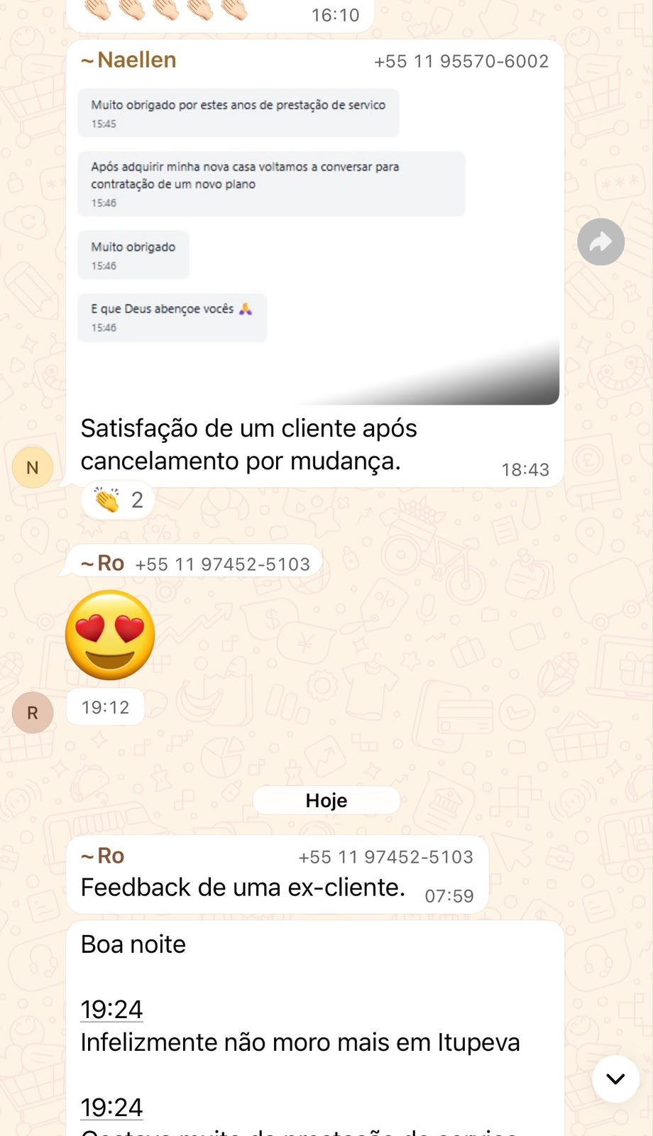 Cliente agradecendo o atendimento após cancelamento por mudança
