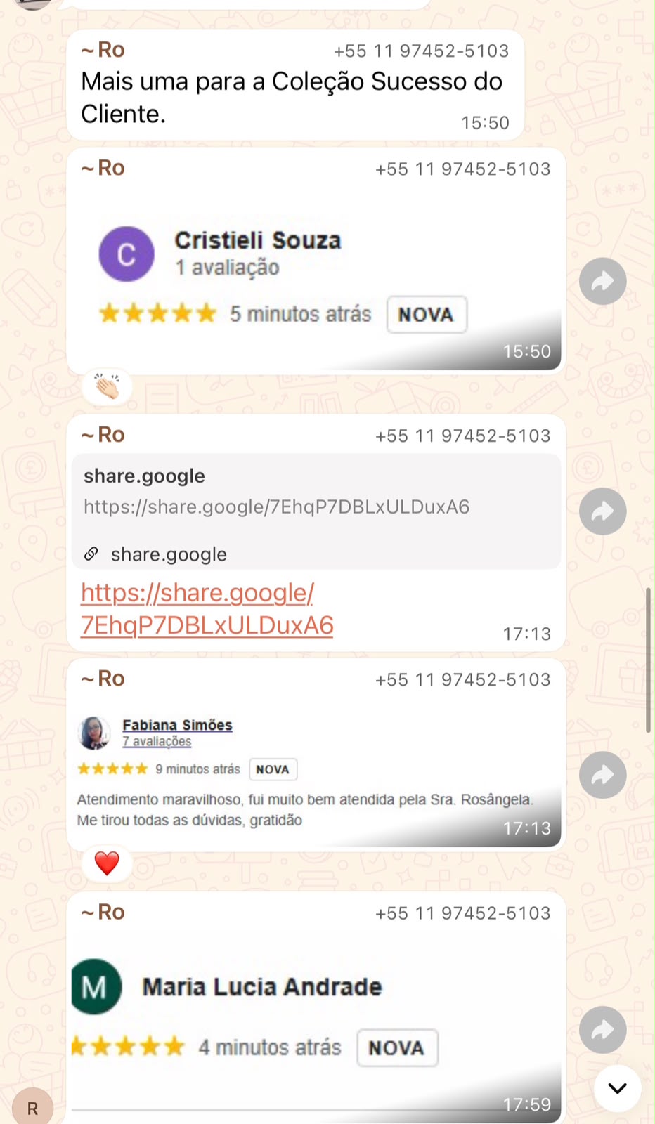 Novas avaliações 5 estrelas de clientes satisfeitos